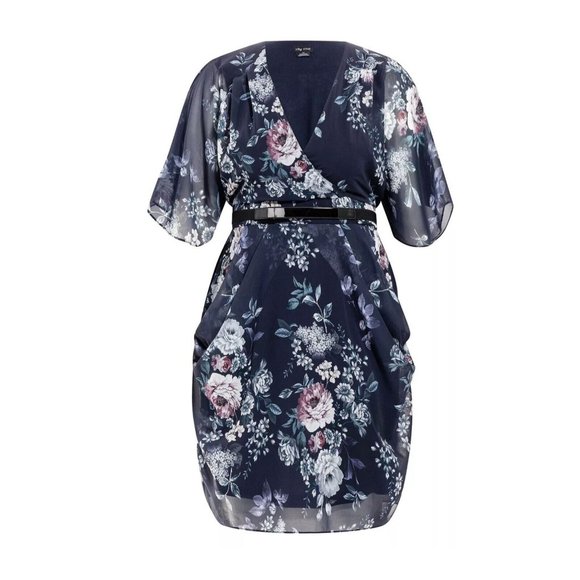 City Chic Womens Plus L/20 Mysterious Floral Print Belted Wrap Dress NWT BB83 - Picture 3 of 10